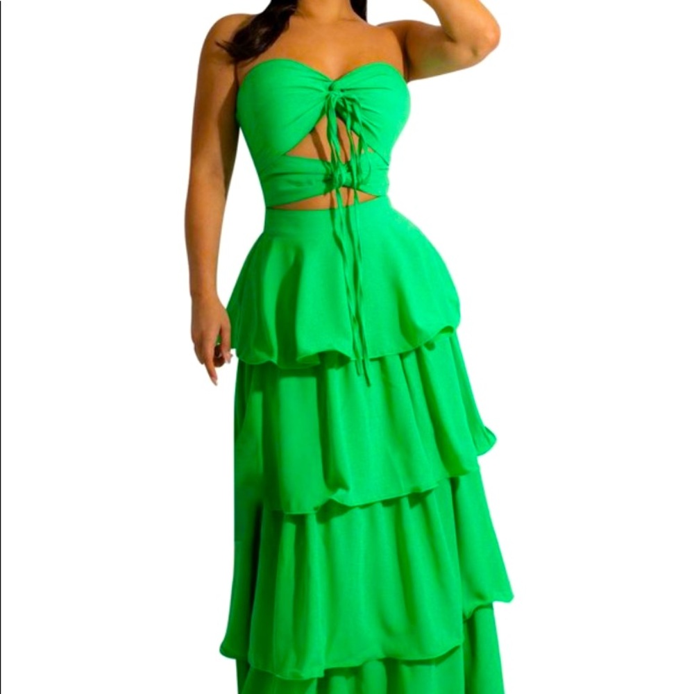 NWOT Green Peek-a-boo front ruffle skirt Dress sz 2X (runs small)